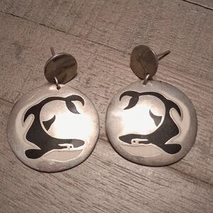 Vintage Sterling Silver (925) Disc Earrings With Orca Whales Signed TR-87 Mexico